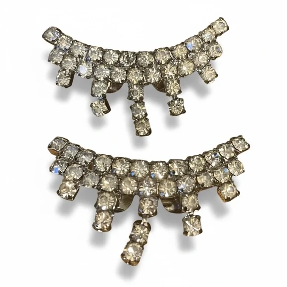 Musi Vintage 1950s Distinctive Mid-Century Clear Diamante Shoe Clips. Amazing! - Picture 1 of 5